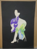 Unsigned Vintage Abstract Pastel Painting on Paper Bizarre Figural Study Image