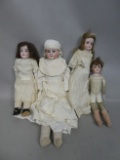 Lot 4 Antique German Porcelain Head Soft Body Dolls