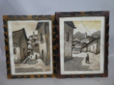 Pair Mexican Watercolor Street Paintings Marked San Juan
