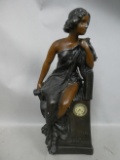 c1900 Antique Symphone Plaster Figural Woman Clock Statue