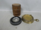 Lot 3 Old Tobacciana Briggs Smoking T tobacco Barrel Tire & Brass watch Style Ashtrays