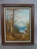 Signed F Swatzle Path Before Mountains Oil Painting