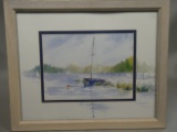 Signed Sarah Malin Sailboat Watercolor Painting