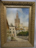 1888 Julio Montenegro Seville La Giralda Oil Painting LISTED ARTIST