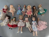 Assorted Collection of 13 1950â€™s Vintage Plastic Dolls with Clothing and Accessories