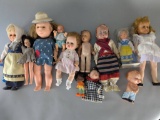 Assorted Collection Rubber Head Vintage Dolls in Various Styles and Sizes