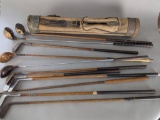 Collection of Vintage Hickory Shaft Golf Clubs with Carry Bag