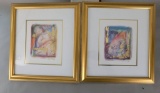 Pair of Framed Abstract Mixed Media Prints by Artist Kennison 1993