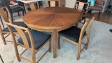 Michael Taylor Walnut Dining Table with Six Chairs and Three Leaves