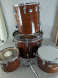 4 piece Ludwig Mahogany Cortex Wood Drum Set with Blue and Olive Badges