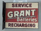 1952 Original Grant Batteries Service Recharging Porcelain Flange Sign