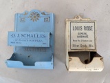Antique Metal Match Holders Advertising O J Schalles and Louis Risse