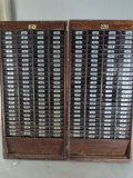 Antique Oak Employee Time Card Holder with In and Out Sections