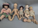 Six Composition Antique DollsÂ 