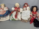 Four Handmade Cloth and Composite Dolls in Traditional Clothing