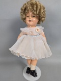 Ideal Shirley Temple Doll with Blonde Curls in White Dress