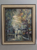 Framed Impasto Oil Painting of Parisian Street Scene