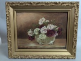 Floral Oil Painting in Gilded Frame with Glass Bowl Design