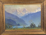 Large Watercolor Painting by H Anthony Dyer of Lake Thun