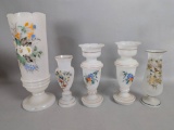 Czech Hand Blown Frosted Glass Vases with Floral Designs