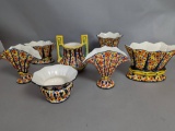7 Piece Hand Painted Czech Art Pottery Set with Colorful Pattern