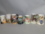 7 Hand Painted Limoges France Tankard Mugs