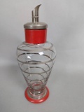 Czech Hand Blown Glass Art Deco Cocktail Shaker with Red Accents