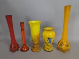 5 Hand Blown Czech Glass Vases in Various Shapes and Styles