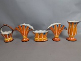 5 Hand Painted Czech Art Pottery Vases and Containers