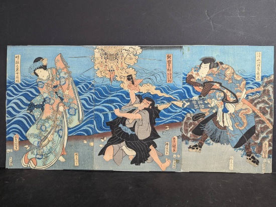 Japanese Woodblock Print Triptych by Utagawa Toyokuni III