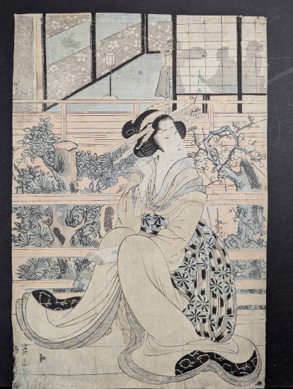 Japanese Woodblock Print by Kikugawa Eizan Depicting Bijin 19th Century