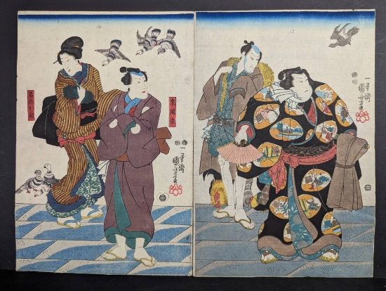 Japanese Woodblock Print of Sumo Wrestler by Utagawa Kuniyoshi 19th Century