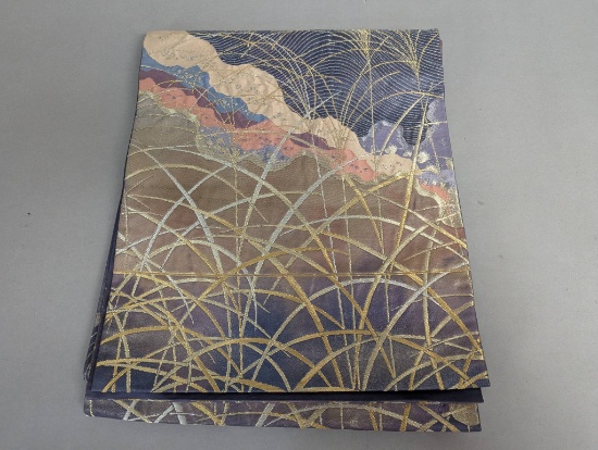 Fukuro Obi with Metallic Design in Purple and Gold