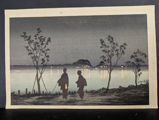 Japanese Woodblock Print by Kobayashi Kiyochika Night on the Sumida River
