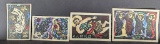 Set of 4 Linocut Prints Depicting Devas Scattering Flowers