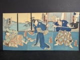 Japanese Woodblock Print by Toyokuni III Kabuki Triptych Depiction