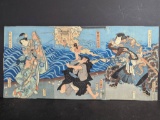 Japanese Woodblock Print Triptych by Utagawa Toyokuni III