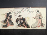 Japanese Woodblock Print Triptych by Utagawa Toyokuni III Actors 19th Century