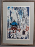 Japanese Woodblock Print by Tanaka Masaaki a Shrine Ceremony