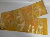 Japanese Fukuro Obi with Bamboo Leaf Design in Gold Tones