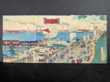 Japanese Woodblock PrintÂ Shinagawa Rail Road StationÂ by Utagawa Kunisada II 19th Century