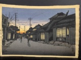Japanese Woodblock Print Twilight at Imamiya Street Choshi by Koitsu Ishiwata