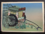 Japanese Woodblock Print by Bakufu Ohno Depicting Ancient Court Wagon