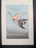 Japanese Woodblock Print â€˜Great Geese in Flightâ€™ by Ohara Koson
