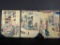 Japanese Woodblock Print by Toyokuni 3 Sheets from a Hexaptych Original 19th Century