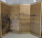 Japanese Byobu 4 Panel Folding Screen with Mountainous Landscape and Temple Scene