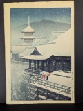 Japanese Woodblock Print Spring Snow at Kiyomizu Temple by Kawase Hasui