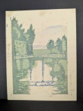 Japanese Woodblock Print by Koizumi Depicting a Bridge Scene
