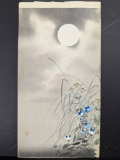 Japanese Woodblock Print by Ohara Koson Depicting Moon and Autumn Grasses