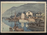 Japanese Woodblock Print Harbor of Tomonoura by Hiroshi Yoshida